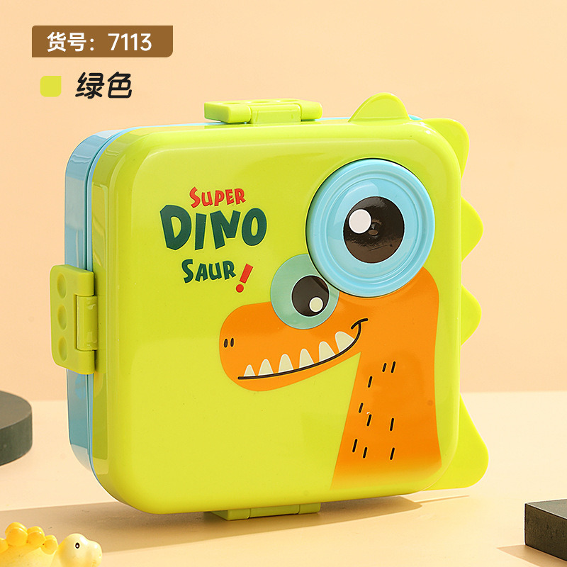 Dinosaur cartoon lunch box, children and students can microwave heat lunch box, double-layer salad plastic lunch box Application Scenario