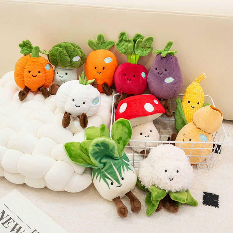 Fun simulation mushroom plush toys, cute vegetable table with decorative items, carrot and corn dolls, children's gifts details Picture