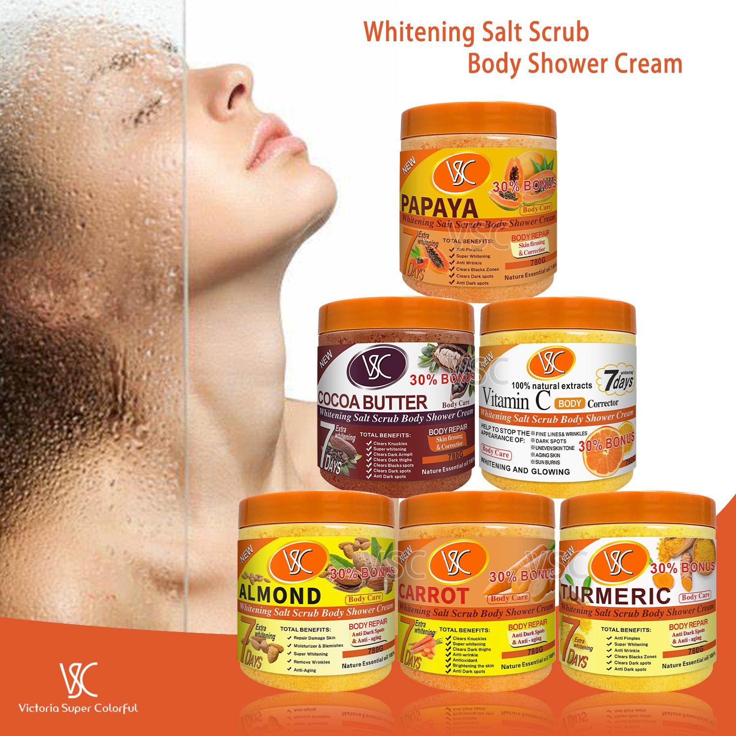 Cross-border turmeric body Scrub softens keratin, removes chicken skin, moisturizes and brightens the skin, cleanses bath, wet bath salt 780g full figure