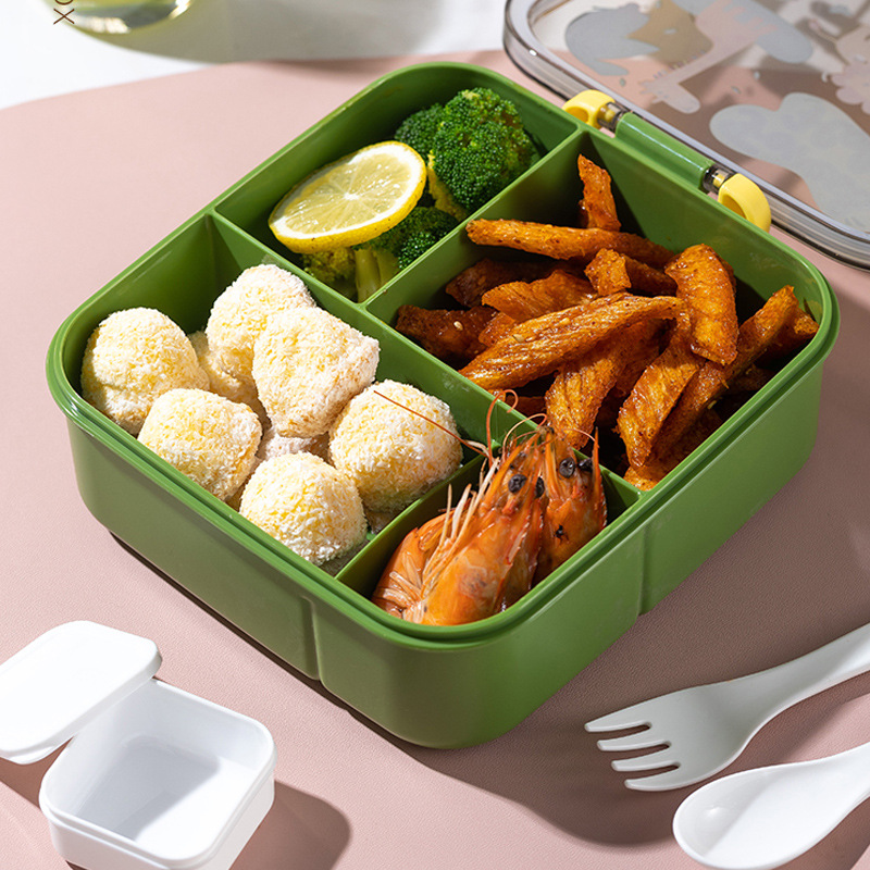 Lunch box for office workers, salad box with compartments and tableware, food-grade plastic cartoon hand-held lunch box for students pic 4