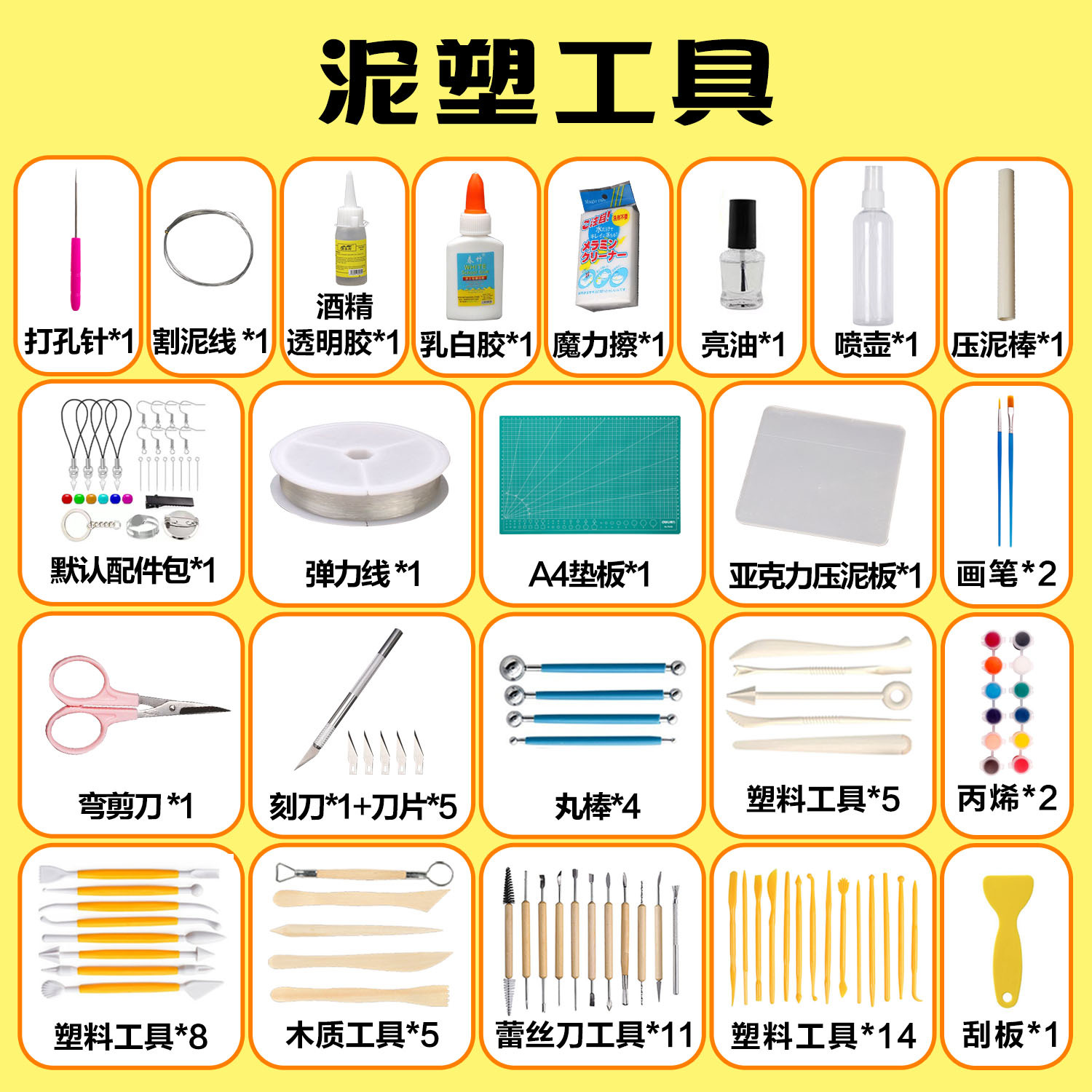 Cross-border clay diy tool set, stone plastic clay figurine materials, handcrafted complete set of soft clay carving knives details Picture