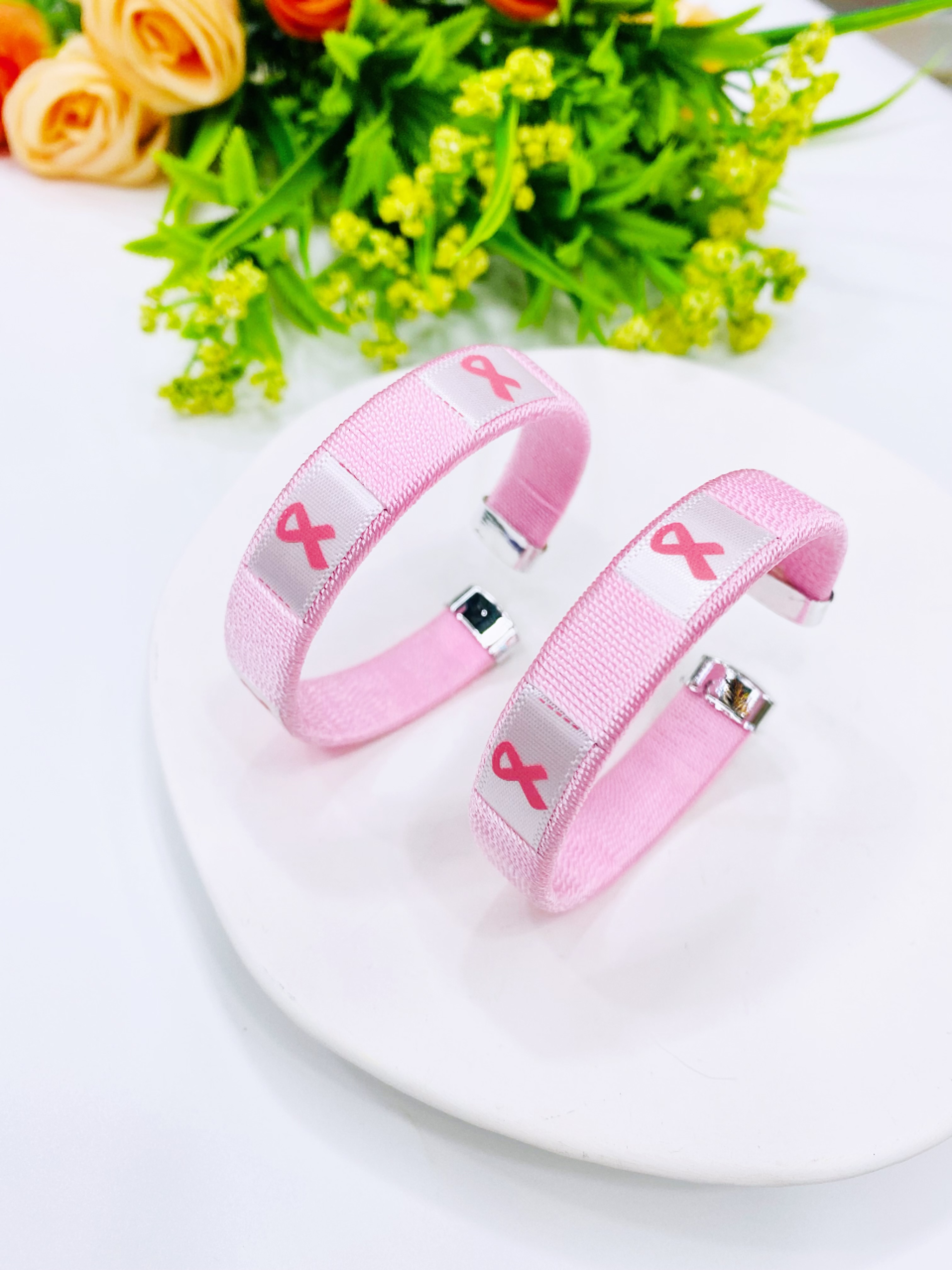 外贸跨境粉红丝带预防乳腺癌宣传月手环编织C型手镯定制详情5