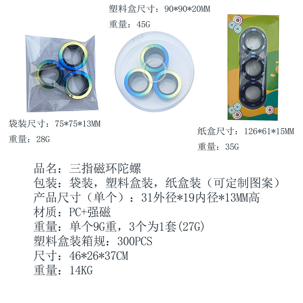 Cross-border stress-relieving magnetic wristband gyroscope rotating colorful fingertip gyroscope crystal ring adult creative stress-relieving toy Specification drawing