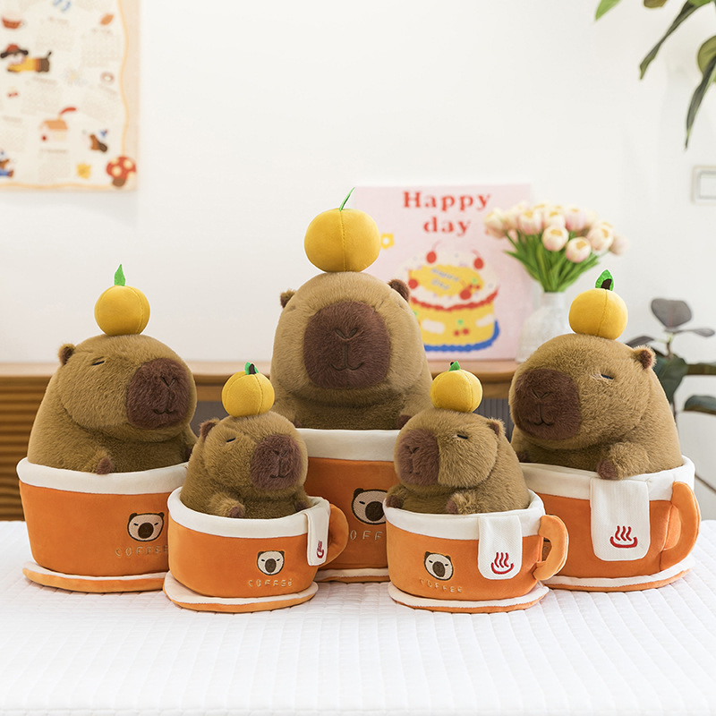 The new creative coffee cup water dolphin doll, a popular Kapibara plush doll, is a gift for girls and a living room decoration details Picture
