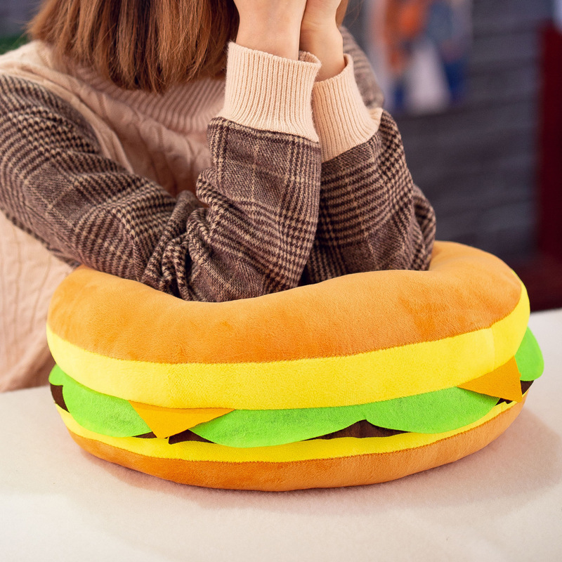 Cartoon creative simulation hamburger pillows, plush toys, children's birthday gifts, New Year gifts, one-piece consignment offer details Picture