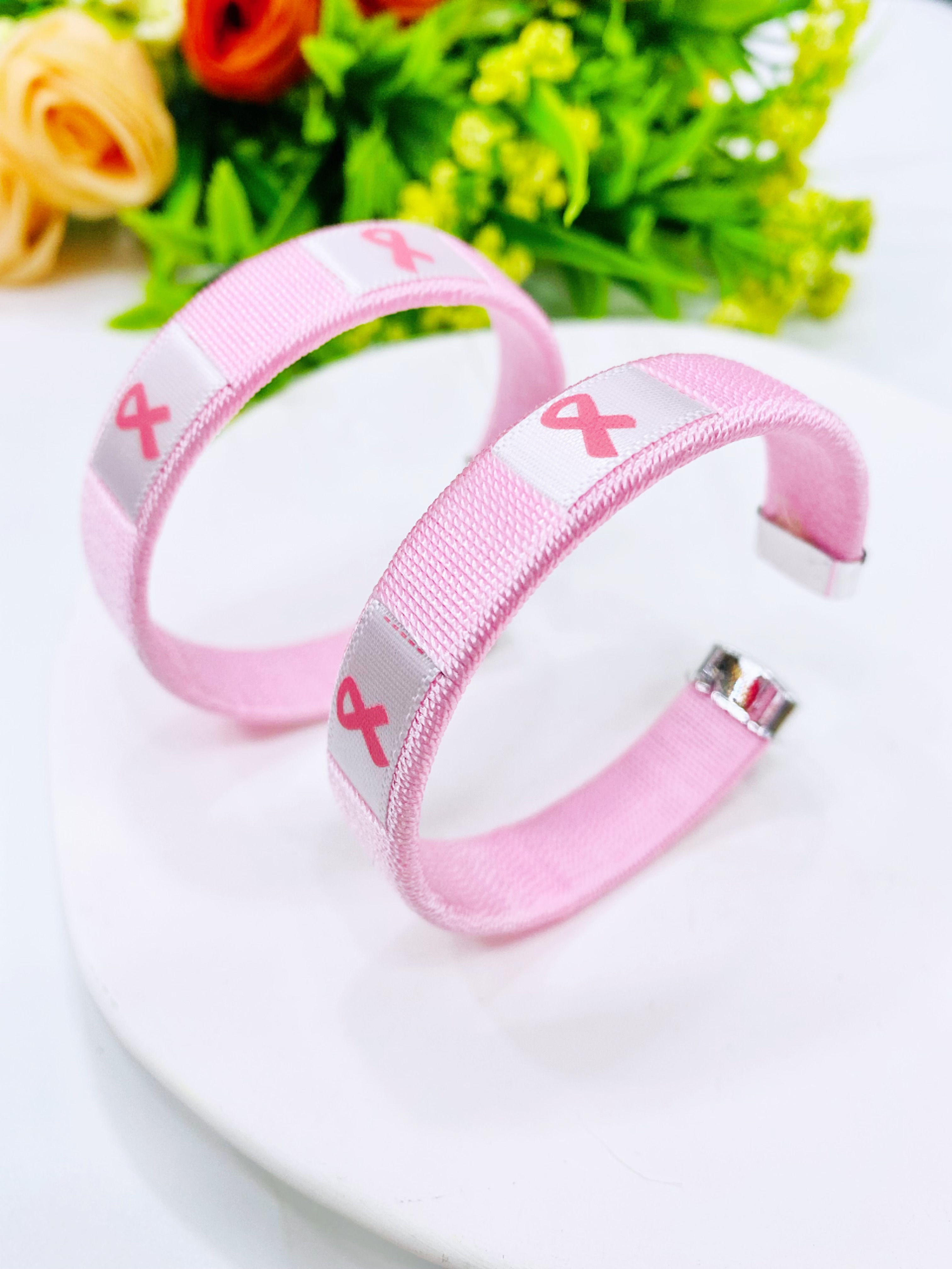 外贸跨境粉红丝带预防乳腺癌宣传月手环编织C型手镯定制详情3