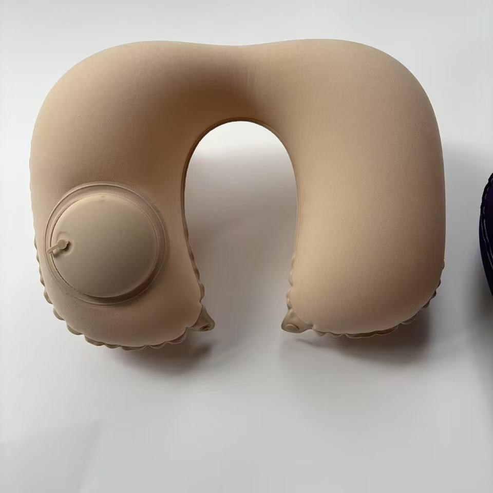 Inflatable U-shaped pillow, press automatic inflation portable travel neck support pillow, airplane pillow, three treasures for outdoor travel inflatable pillow details Picture