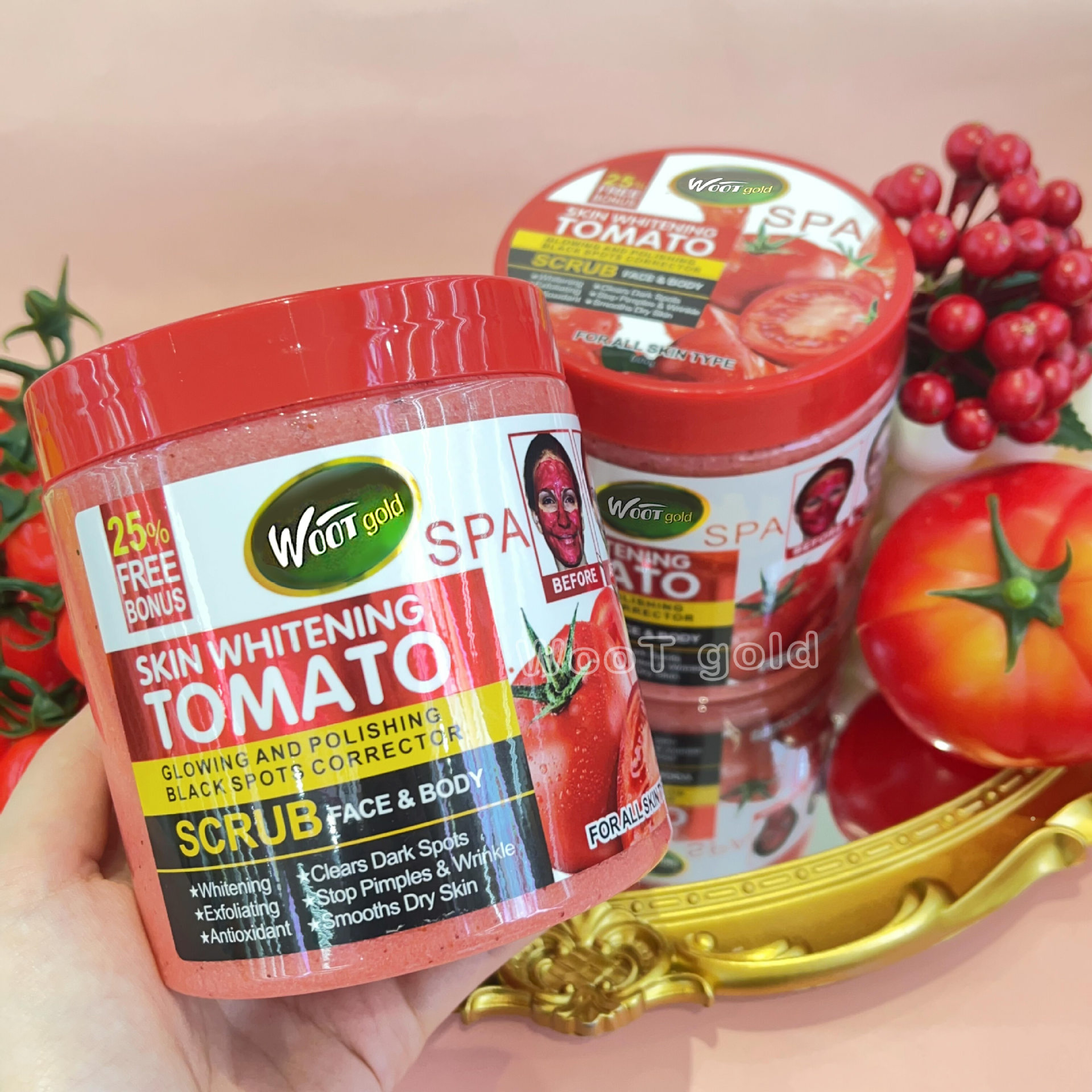 Cross-border tomato scrub 500g for facial and body exfoliation, scrubbing, chicken skin removal, bath salt export Item Picture