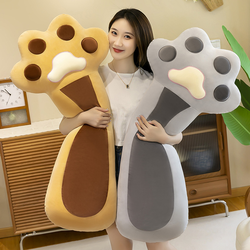 Soft and cute cat paw throw pillows, plush toys, large long strip throw pillows for girls to sleep on the bed, wholesale of cute home decorations full figure