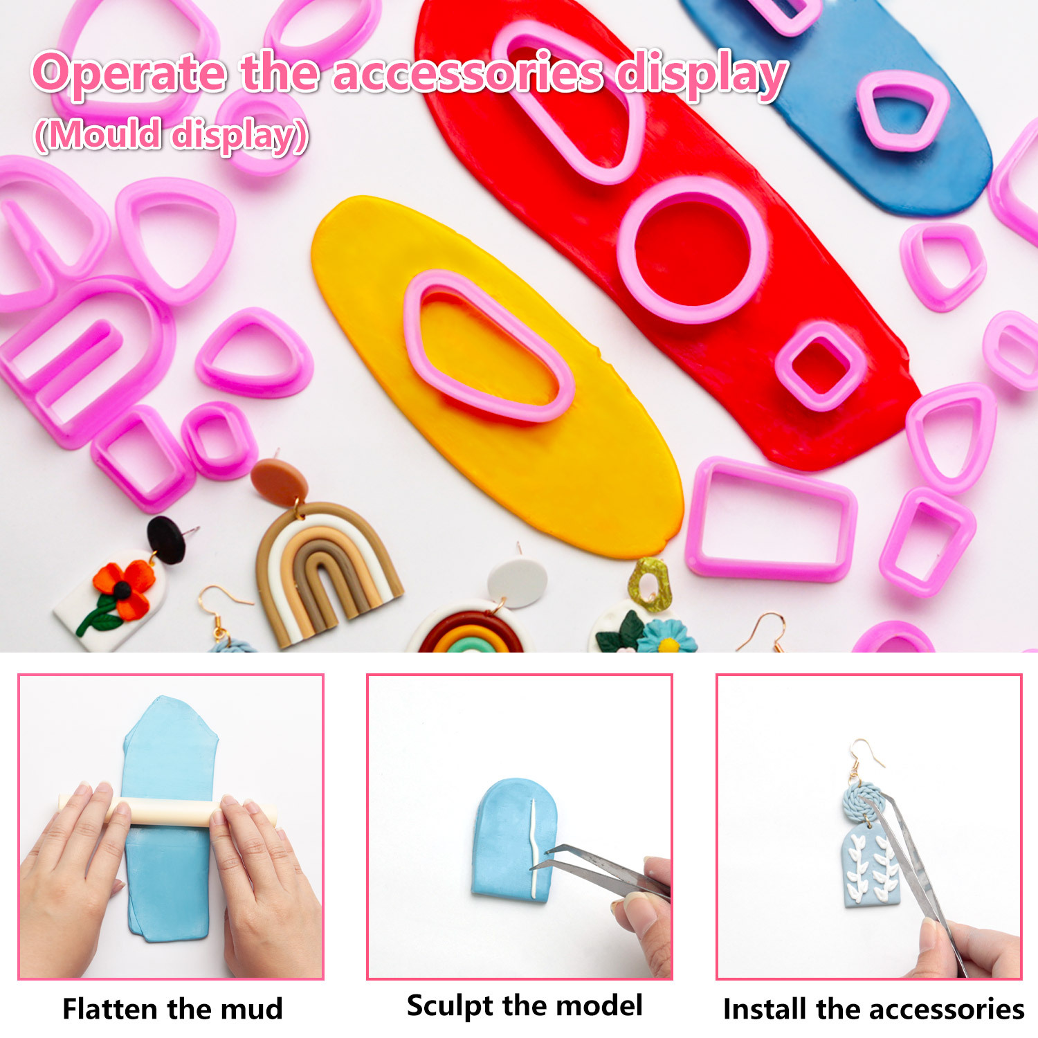 Cross-border paper box soft clay handcrafted diy tool set, earrings mold, geometric pattern cutter, engraving knife Specification drawing