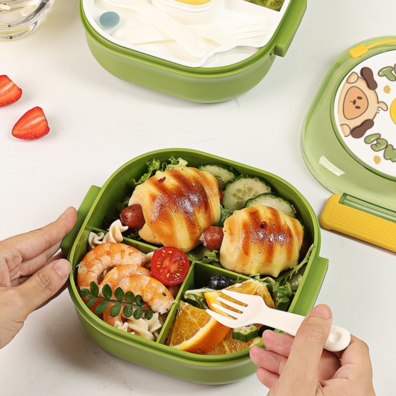 Customized cartoon lunch box, children's multi-layered bento box, compartments with sauce box, food-grade lunch box for primary school students details Picture