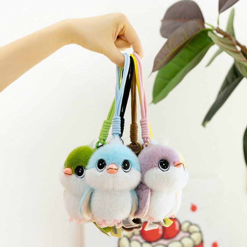 New cross-border cute little tit figurine keychain, colorful bird plush toy, schoolbag keychain Specification drawing
