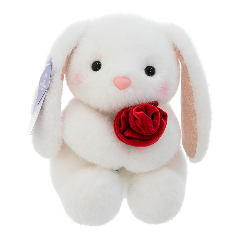 A cute rose rabbit plush toy doll, a cute rabbit, is a gift for girls as a children's comfort doll Item Picture