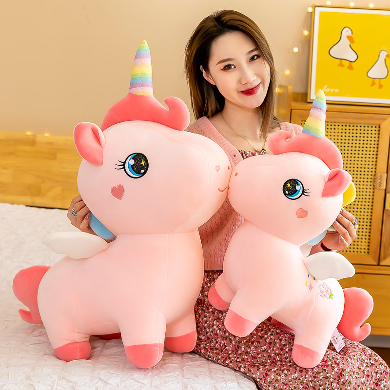 New Rainbow Unicorn fleece toy, cross-border cute cartoon angel unicorn figurine, large sleeping pillow Specification drawing