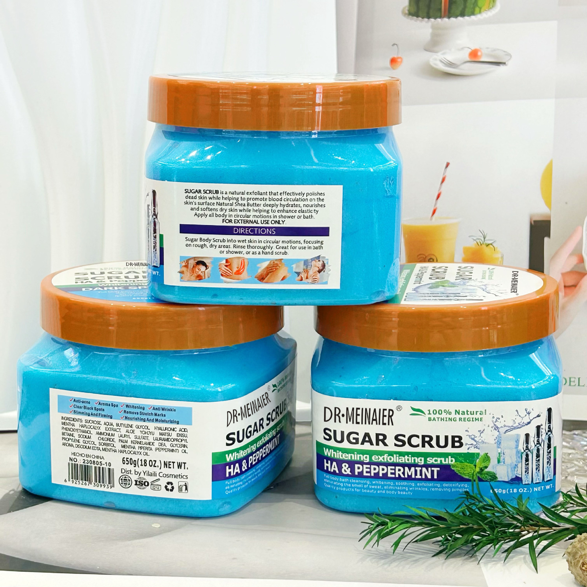 Cross-border Mint Sea Salt Bath Scrub Sugar 650g Bath Salt Bath Scrub Cream Cleanses, exfoliates and removes chicken skin Specification drawing