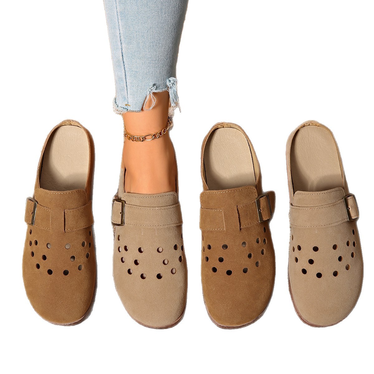In 2025, the Korean version of the new style features two pairs of flat, soft-soled, hollowed-out hollowed-out shoes, half for lazy people and one for women Item Picture