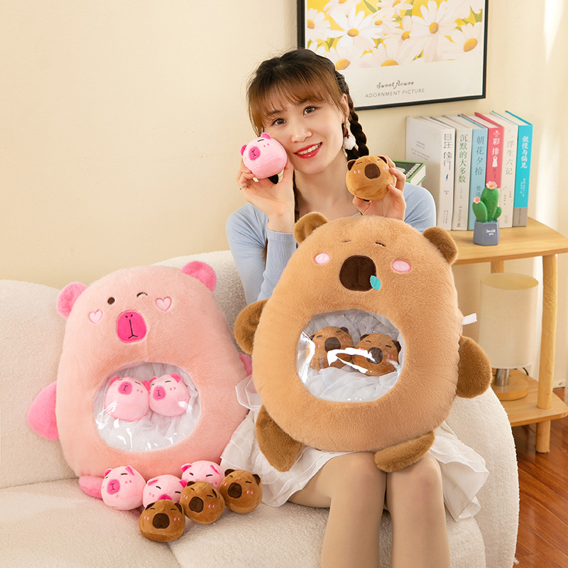 A bag of creative capybara snack cushions, Capybara dolls, stuffed toys, and cushions Specification drawing
