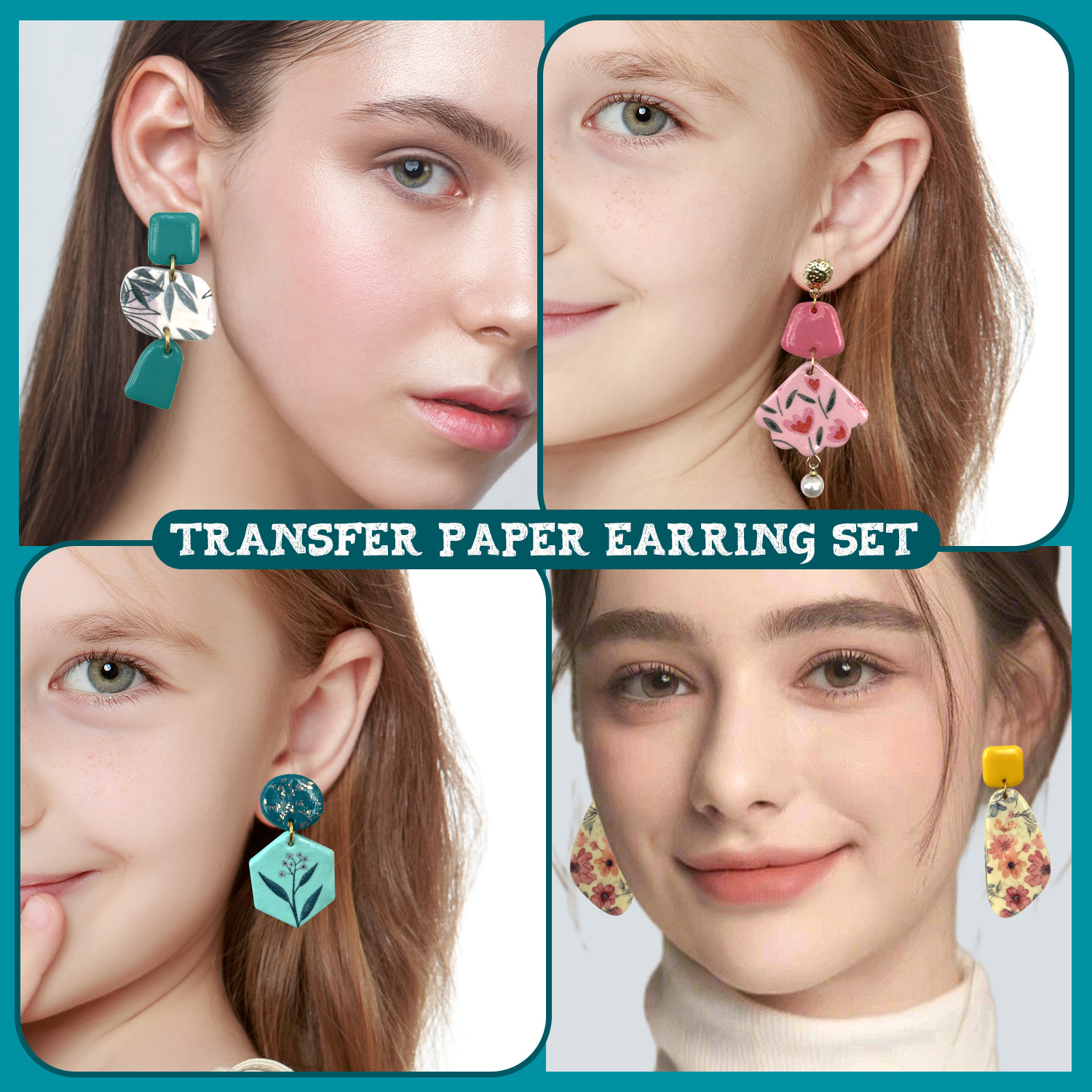 Soft clay handcrafted diy water-soluble sticker transfer paper earrings geometric mold tool set Cross-border Amazon details Picture