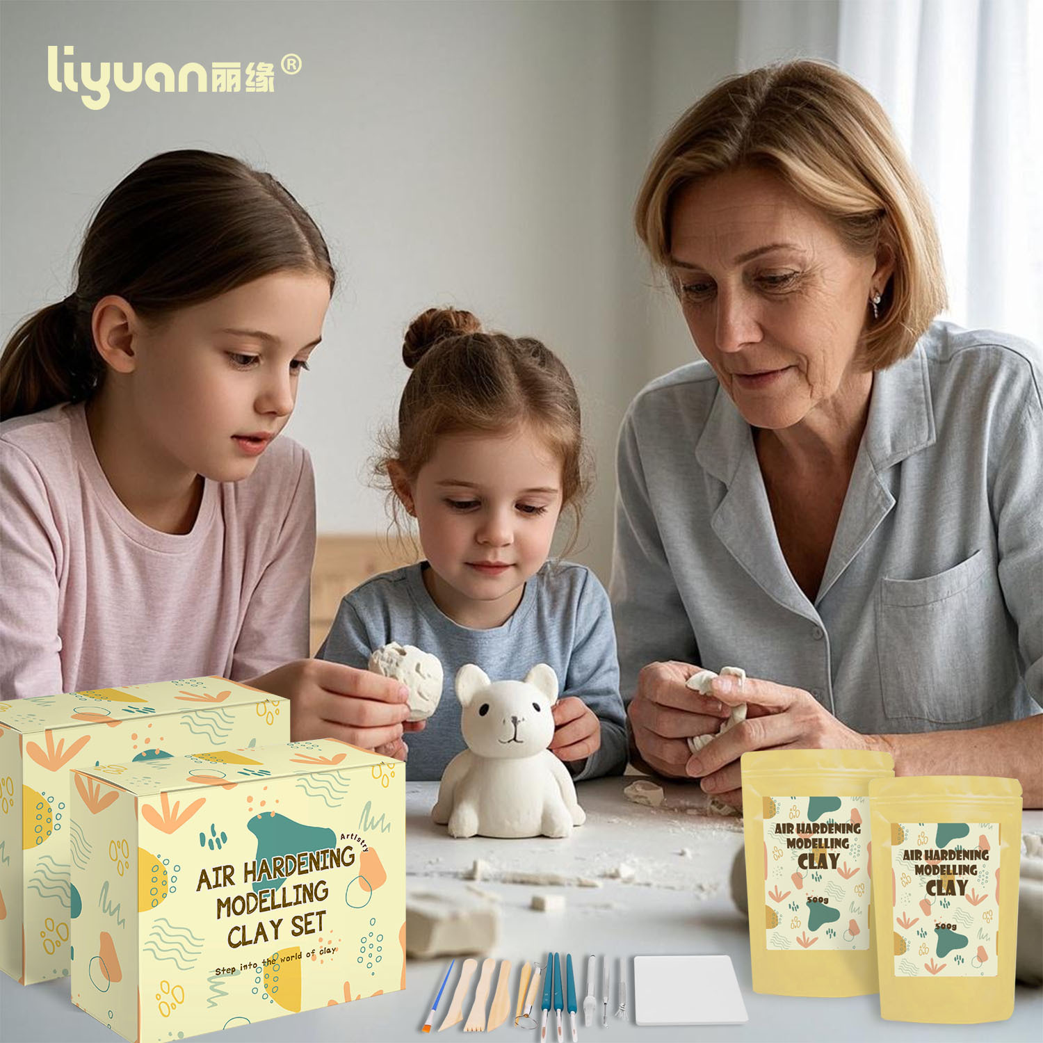 Cross-border air-dried clay, stone sculpture and clay DIY children's handicraft material package, clay sculpture tools and color box set details Picture