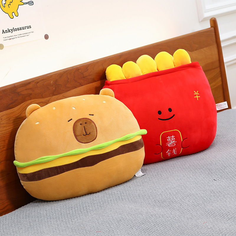 New cartoon French fries plush toy, pillow doll, hamburger capybara doll, and cloth doll are perfect birthday gifts for girls full figure