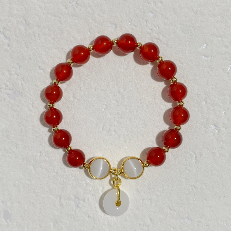 天然红玛瑙串珠手链小众手工新款新中式手串高级感国风闺蜜首饰水晶手串