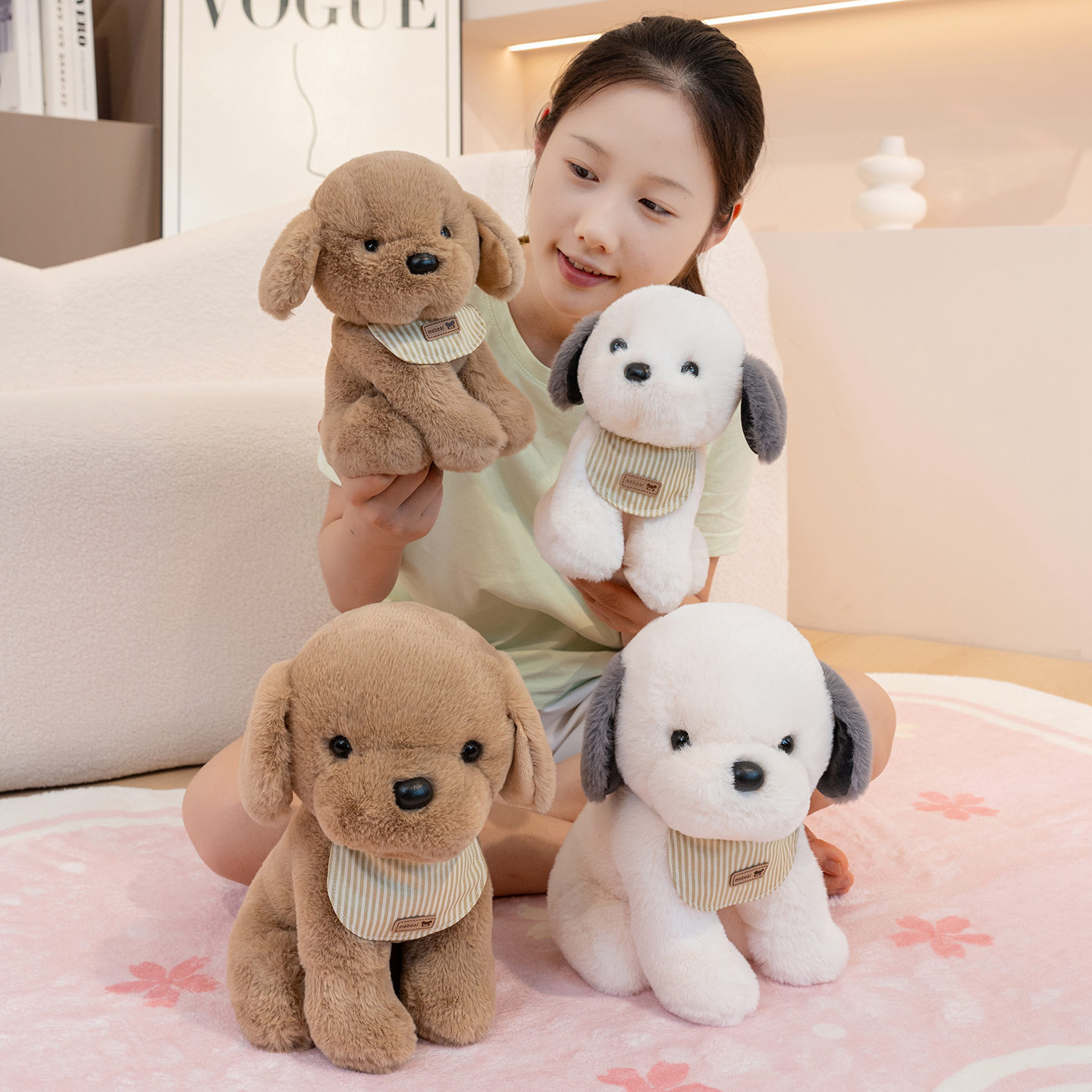 Cartoon simulation bibs, puppy dolls, plush toys, cute dog dolls, soothing dolls, children's gifts details Picture
