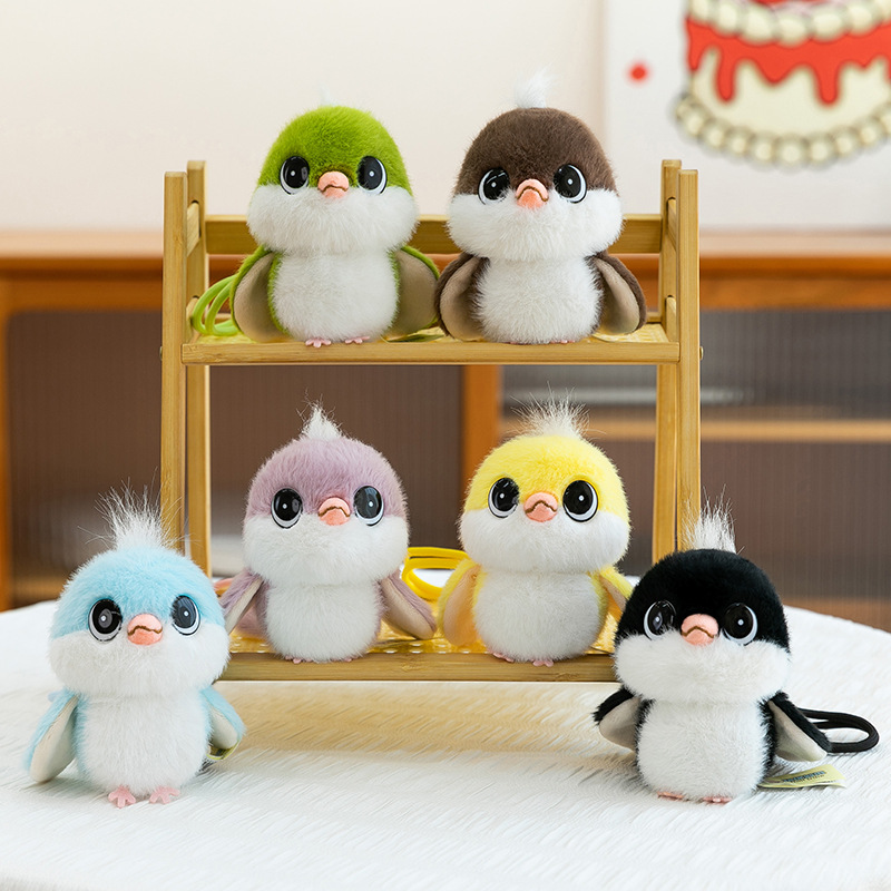 New cross-border cute little tit figurine keychain, colorful bird plush toy, schoolbag keychain full figure