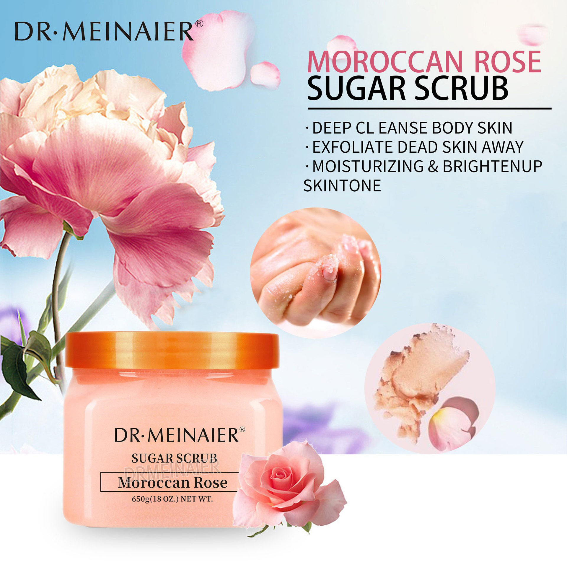 Cross-border exclusive supply of Beirun fruit Sugar, Scented Scrub, Bath salt, chicken skin, dead skin and keratin remover, wholesale for export Specification drawing