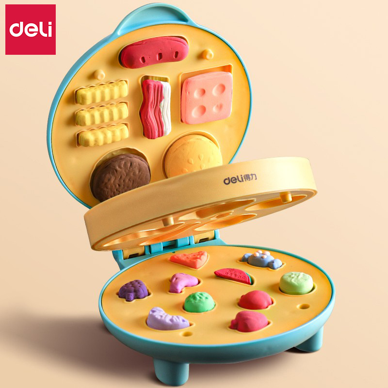 Deli 67802 hamburger machine, colored clay children's plasticine noodle machine, toy wholesale, clay mold set wholesale full figure