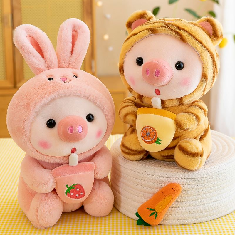 Cartoon animals transformed into milk tea pigs, plush toys, cross-border new products, little frog dolls, claw machines, and stuffed toys full figure