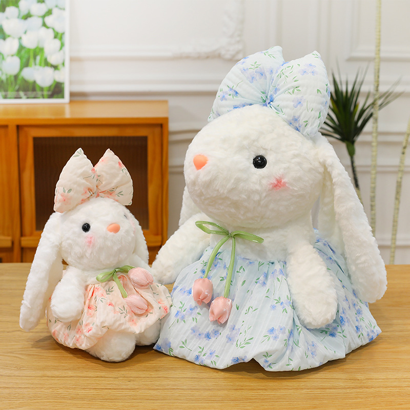 New tulip flower rabbit plush toy, little white rabbit doll, baby girl birthday gift full figure