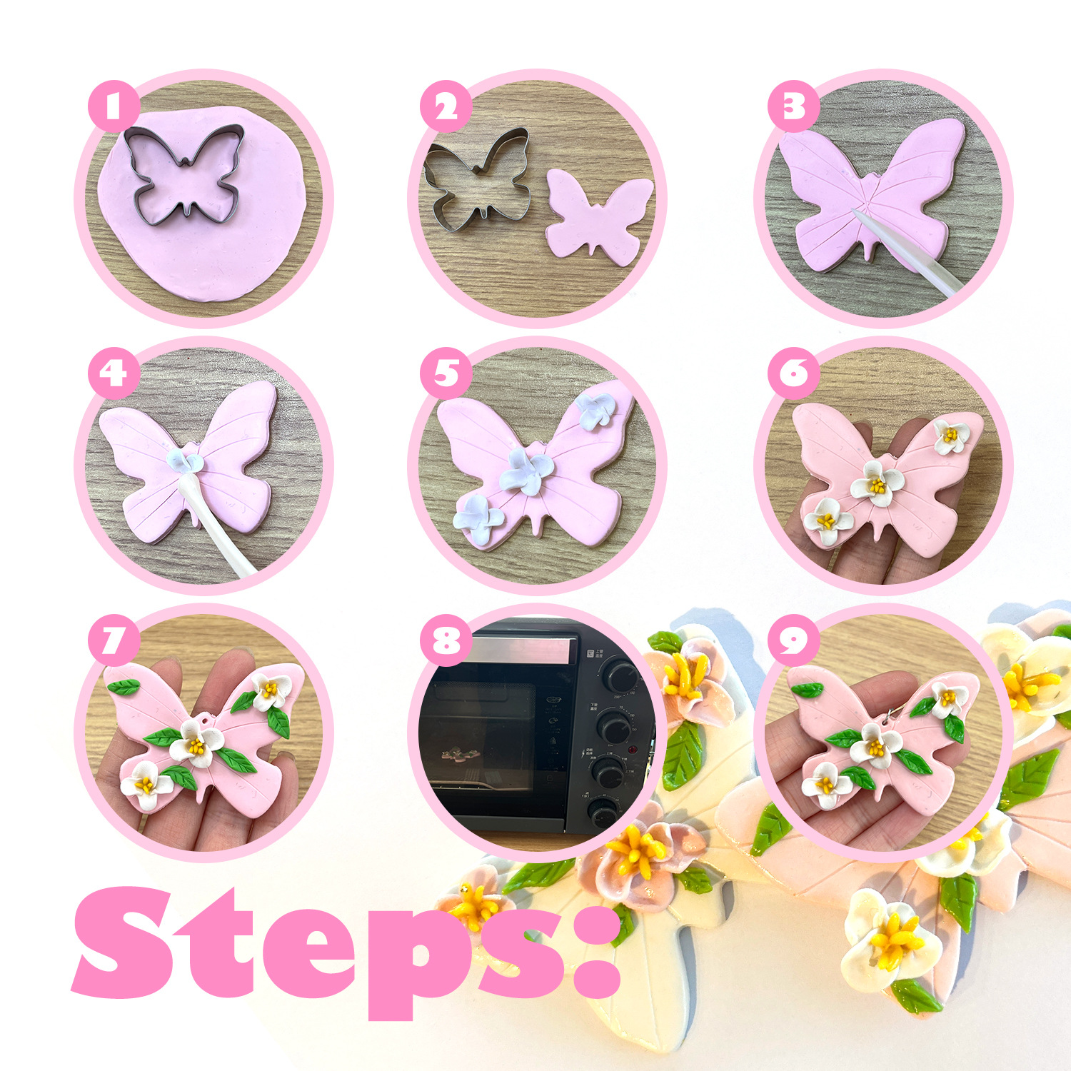 Customized soft clay butterfly necklace jewelry diy material package, children's handmade colored clay sculpture tool set wholesale Specification drawing