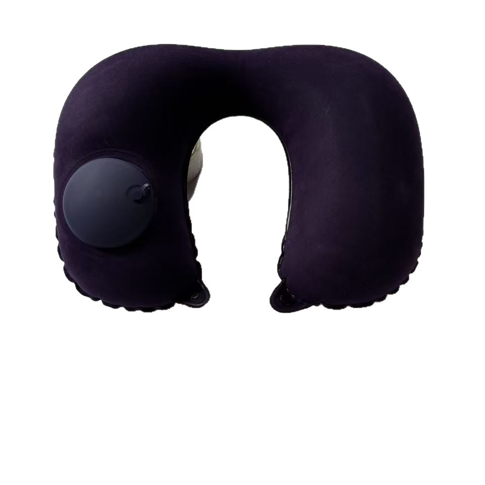 Inflatable U-shaped pillow, press automatic inflation portable travel neck support pillow, airplane pillow, three treasures for outdoor travel inflatable pillow Item Picture