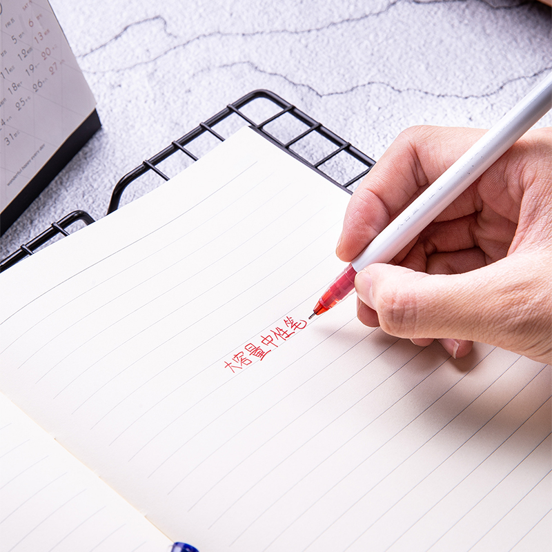 得力顺滑不断墨0.5mm全针管蓝色学生拔帽中性笔产品图