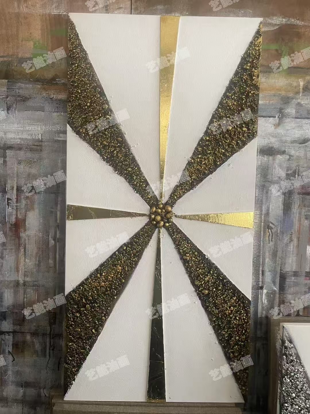 意式极简手绘油画轻奢几何金色肌理玄关装饰挂画沙发背景抽象壁画