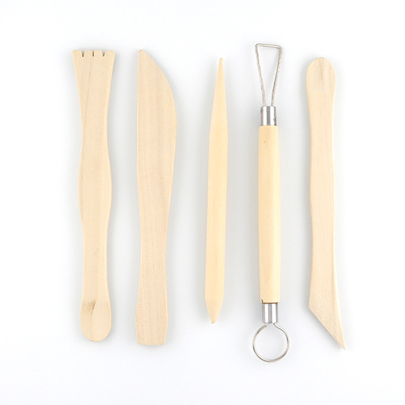 Five-piece set of art supplies for clay sculptures, wooden pottery knives, soft clay sculpture knives, clay sculpture tools, and five-piece set for trimming Item Picture