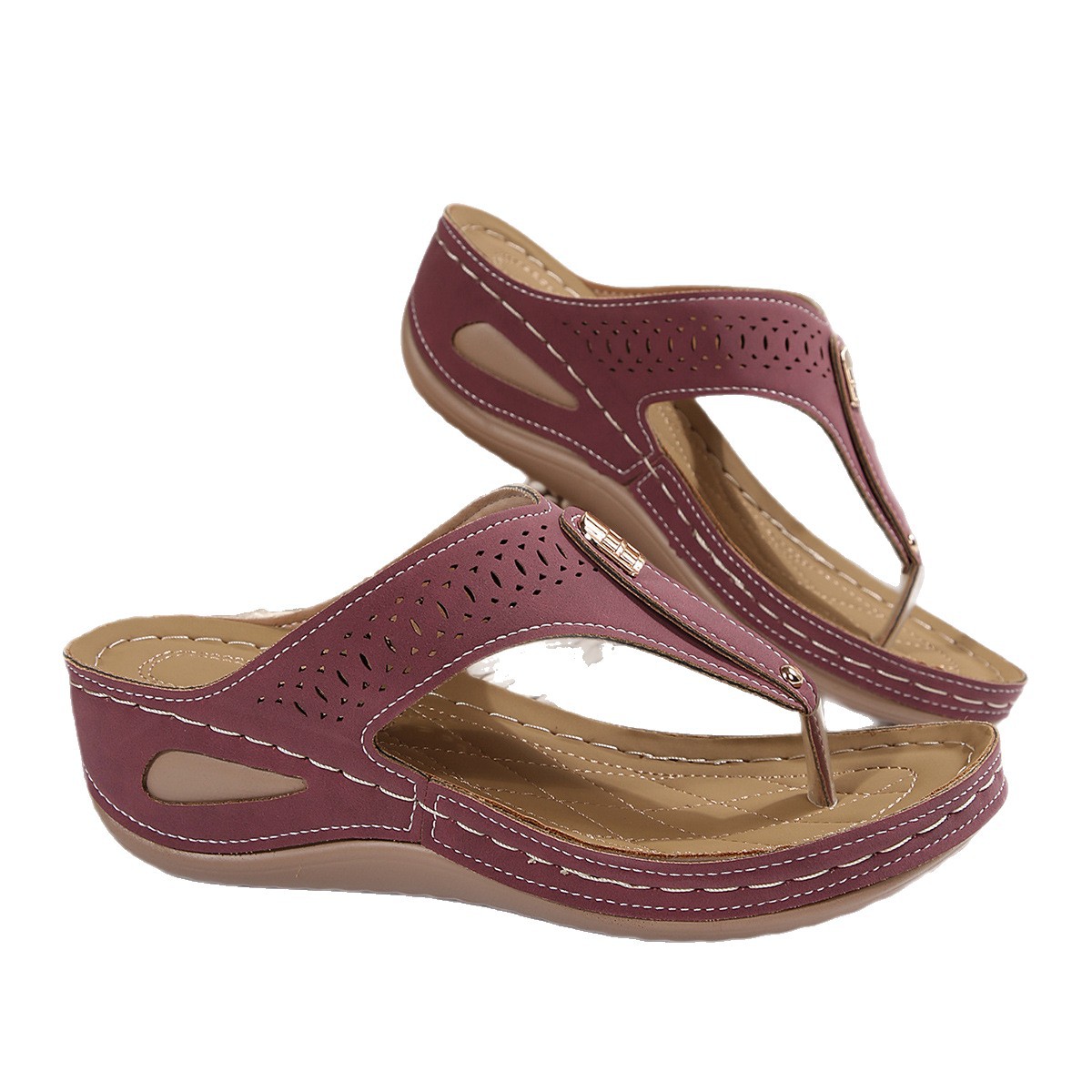 Large-sized European and American casual herd-shaped slippers for women 2025 new style, fashionable wedge heels, for export, wear with toe clamps and fish-mouth slippers Item Picture