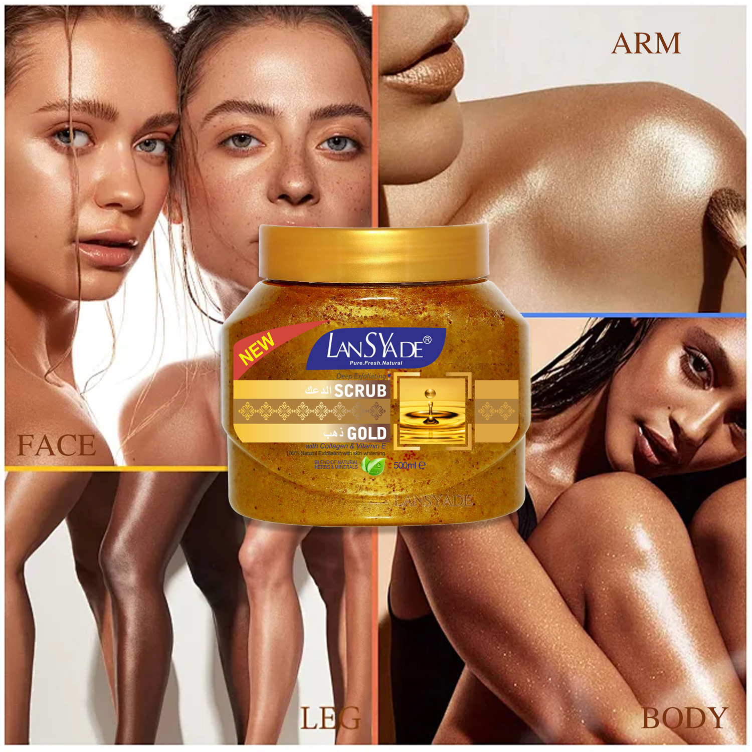 Cross-border 24K gold Scrub 500g Softening, exfoliating, cleansing and firming Scrub wholesale for export Application Scenario