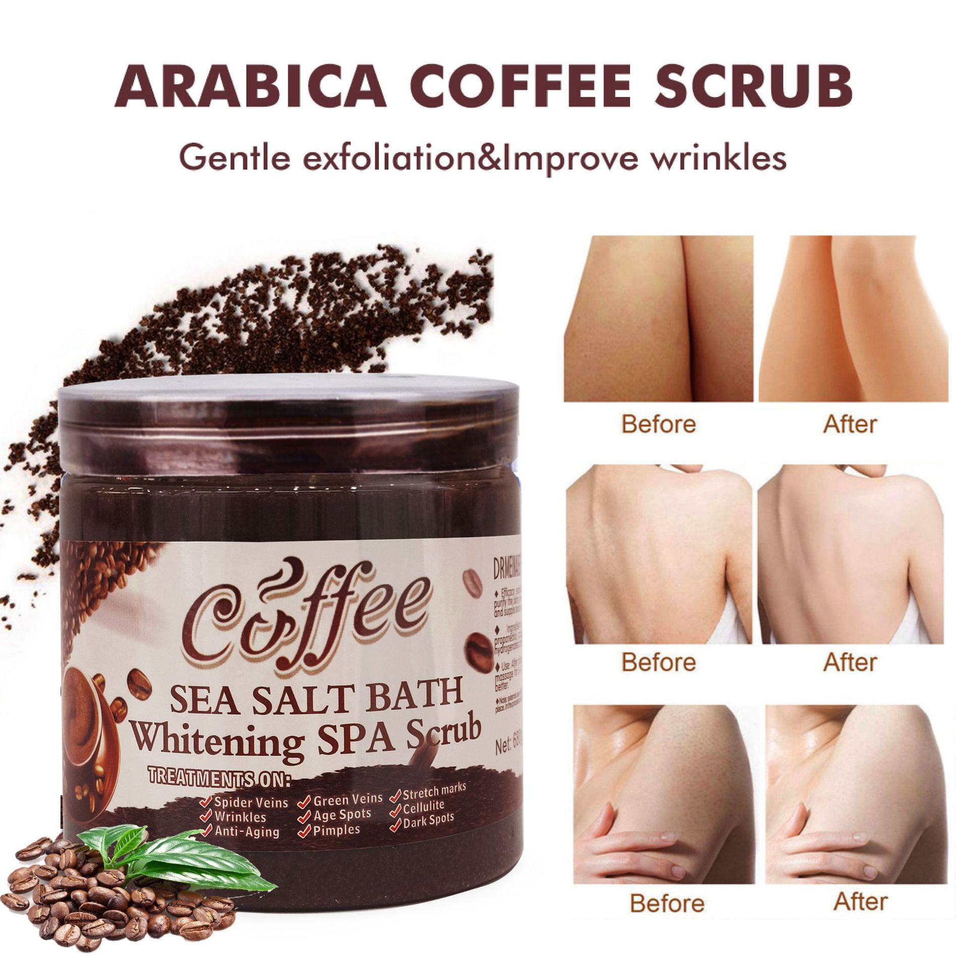 Cross-border coffee bubble Scrub Bath Salt, chicken skin Exfoliating and dead skin moisturizing scrub, coffee wet salt 350g Specification drawing