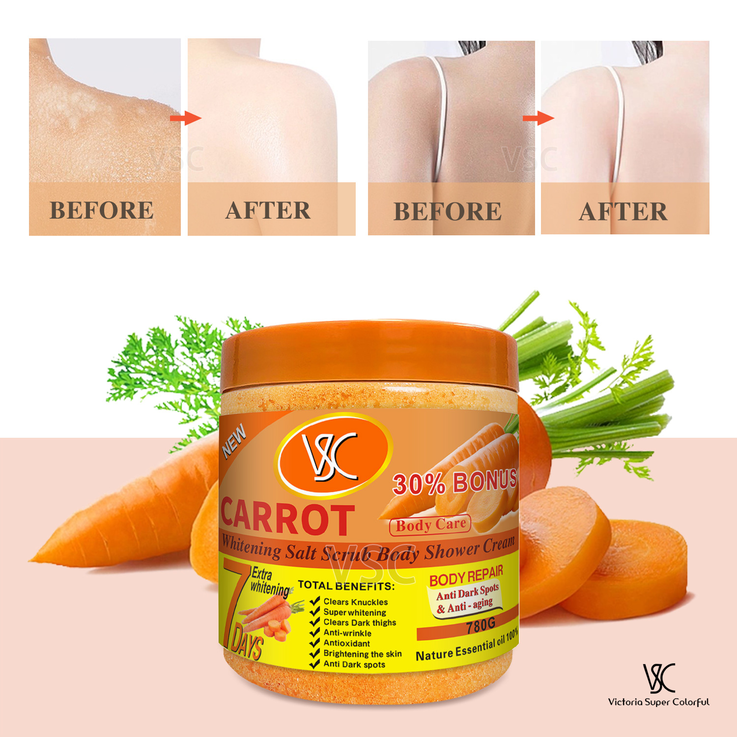 Cross-border turmeric body Scrub softens keratin, removes chicken skin, moisturizes and brightens the skin, cleanses bath, wet bath salt 780g details Picture