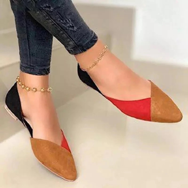 wish Foreign Trade Spring/Summer 2022 Flat, casual, color-blocked, light-cut single shoes 40-43 side open-toe single shoes for lazy people full figure
