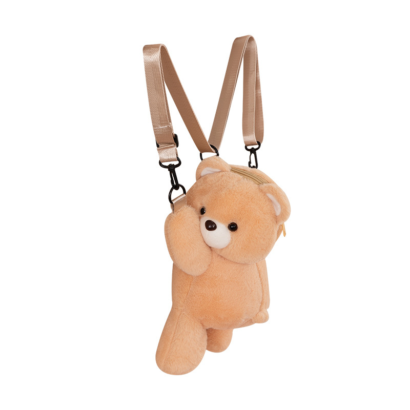 Cute teddy bear plush toy figurines, crossbody bags, single-shoulder and double-shoulder bags for girls, wholesale of one piece Item Picture