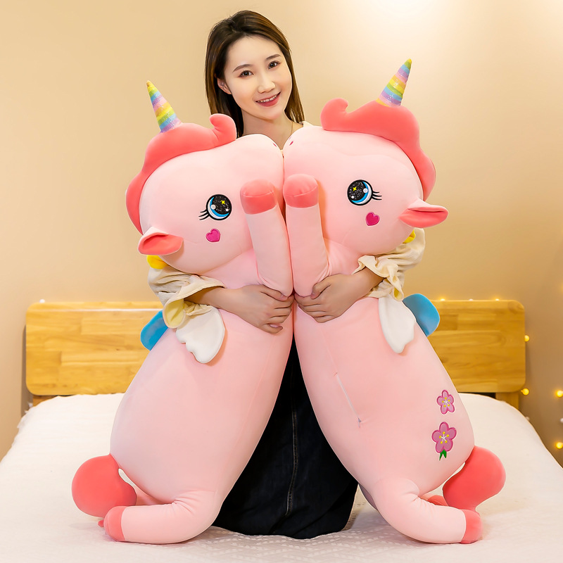 Cross-border cherry blossom unicorn plush toys, large bed dolls, sleeping pillows, wholesale gifts details Picture