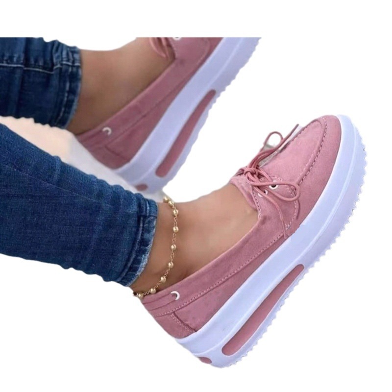 Cross-border trade large-sized casual single shoes for women 2024 Spring and autumn new round toe thick-soled low-top lace-up flat casual shoes Item Picture