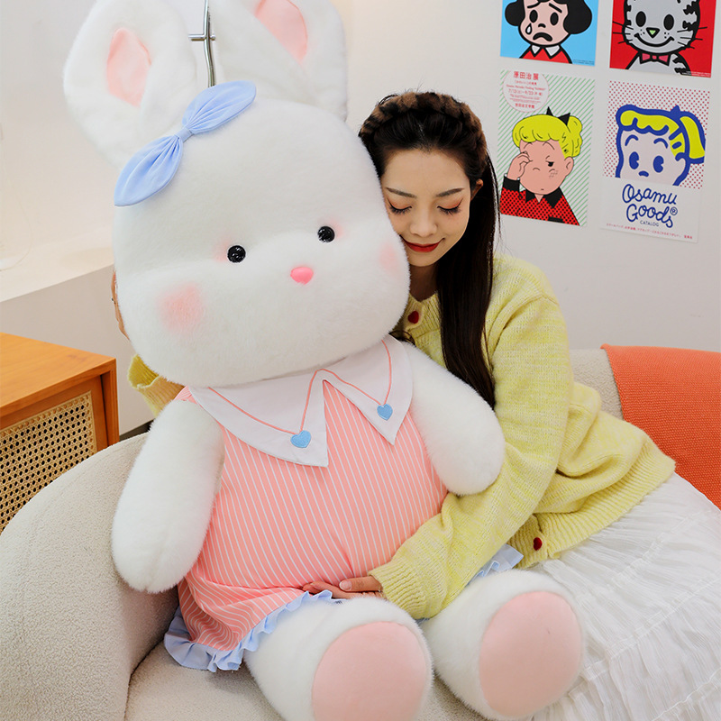 A new and cute jk vertical striped dress, a little white rabbit plush toy, and couple rabbit dolls are perfect birthday gifts for girls and children Specification drawing