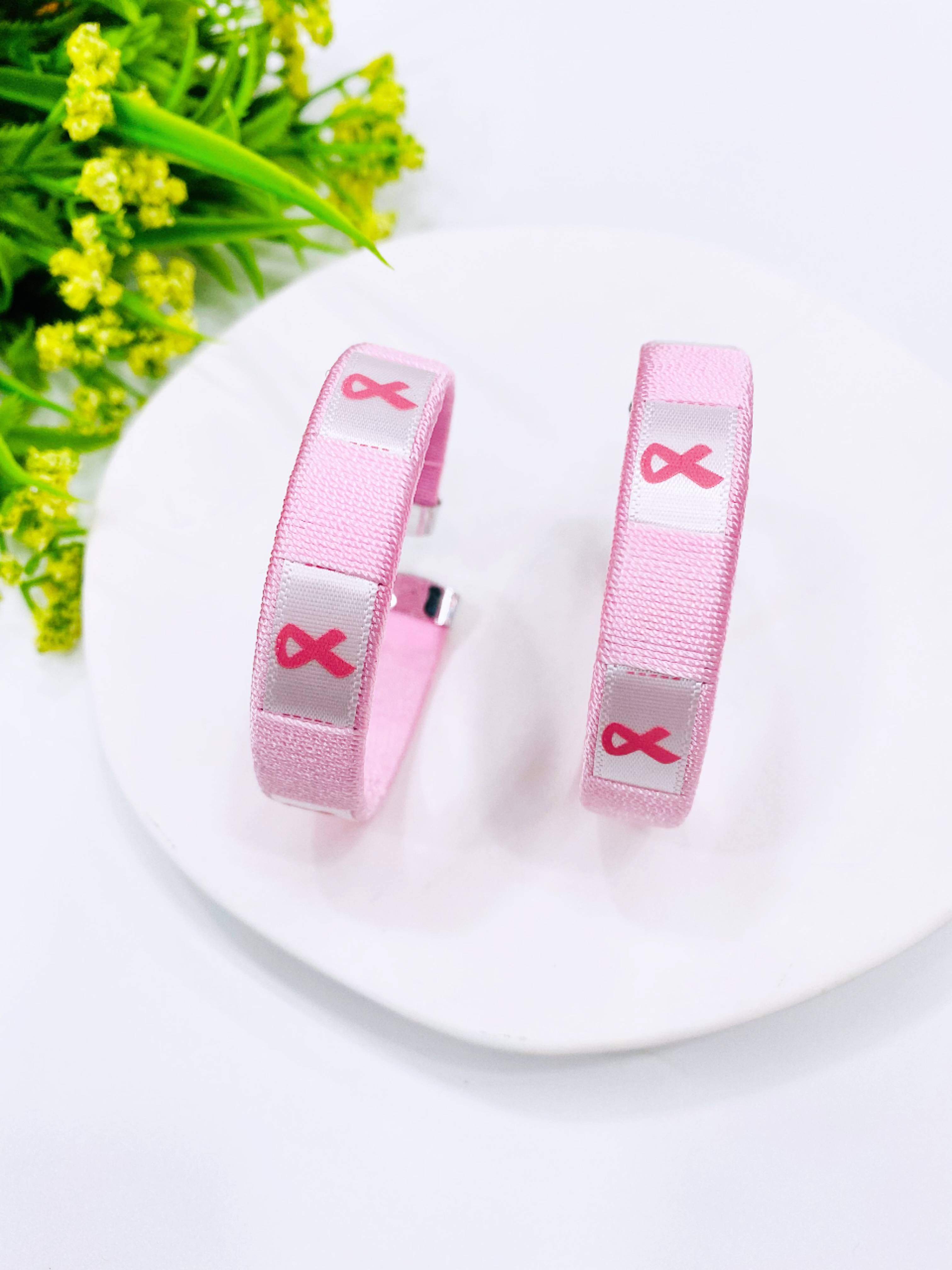 外贸跨境粉红丝带预防乳腺癌宣传月手环编织C型手镯定制详情2