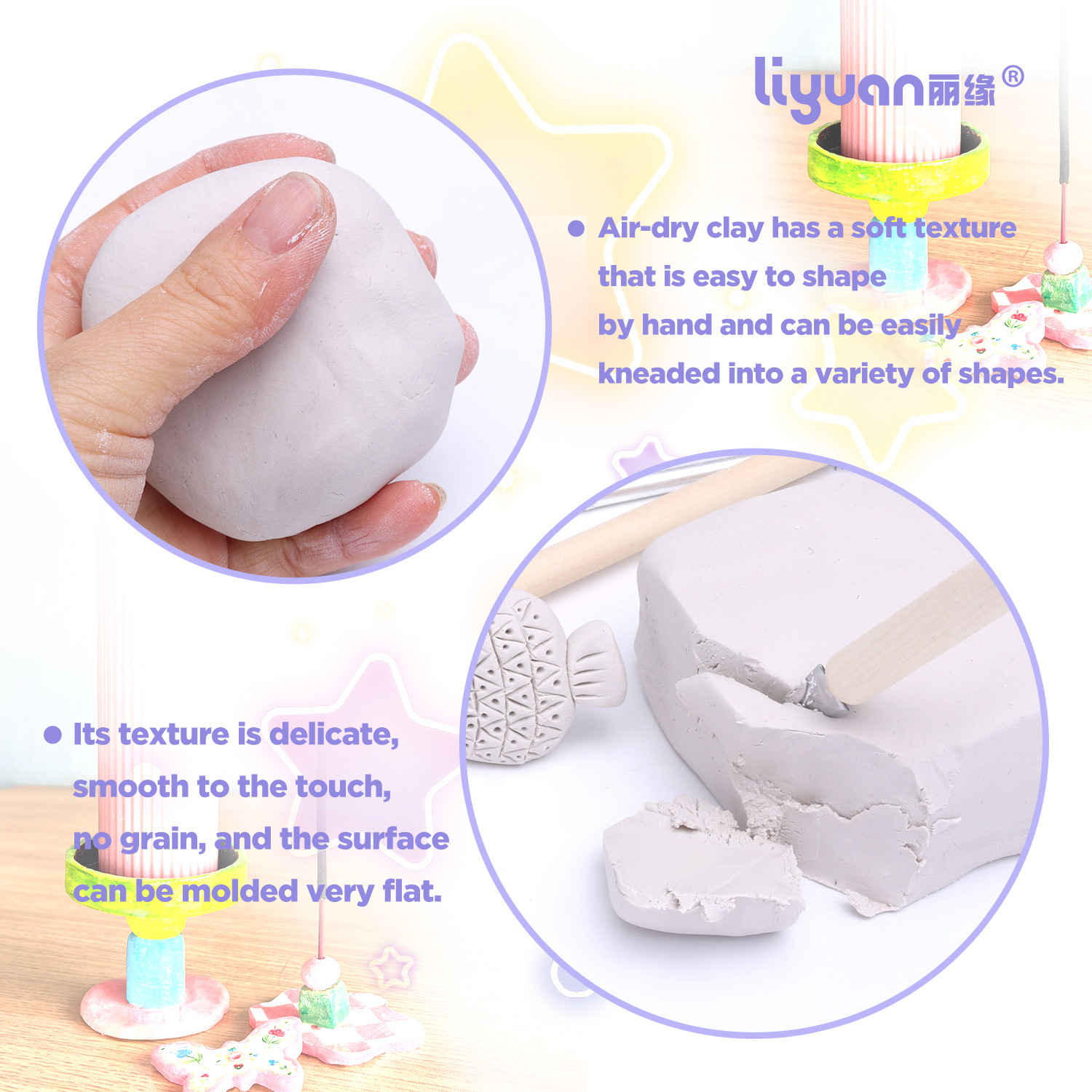 Wholesale of cross-border stone plastic clay no-baking air-drying pottery clay children's handmade DIY candlestick clay sculpture tool accessory sets Specification drawing
