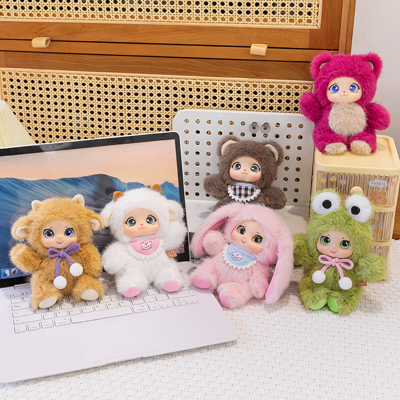 Authentic new style cute pet family rabbit plush toys, little sheep dolls, caramel doll backpacks, keychains Application Scenario