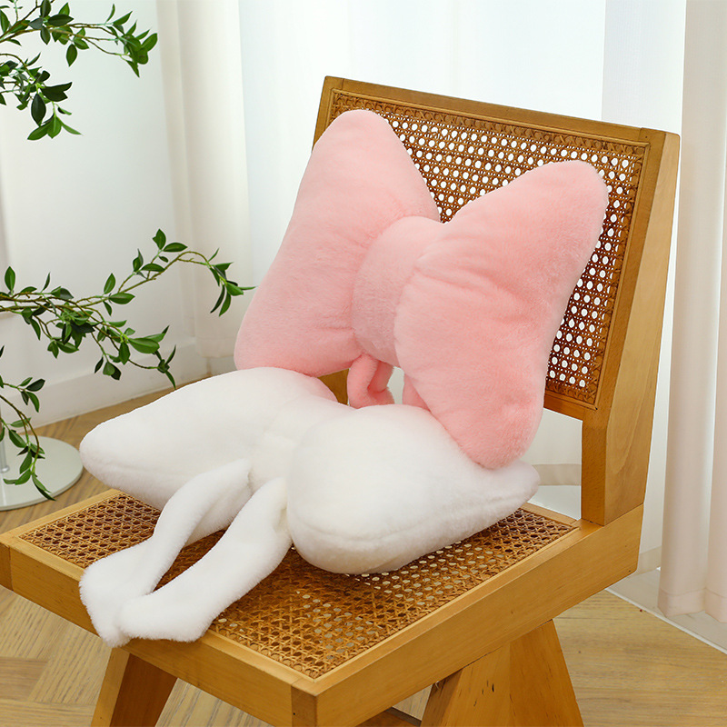 Nordic-style sandy hair throw pillow, rabbit hair soft and comfortable seat cushion, solid color simple bow ribbon dormitory cushion Specification drawing