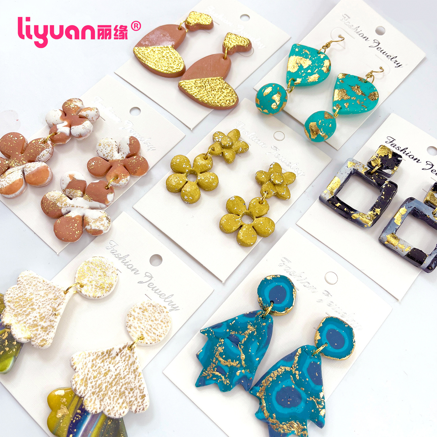 Cross-border gold foil series earrings, color box set, soft clay handmade diy earrings mold, geometric shape cutter Item Picture